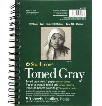 Альбом для графики Strathmore 400 Series Toned Gray с серой бумагой 27.9 х 35.6 см / 24 листа / 118 гм