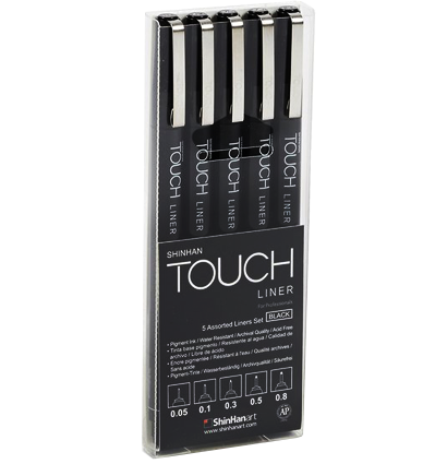 Набор черных линеров Touch Liner Black разной толщины // 5 штук