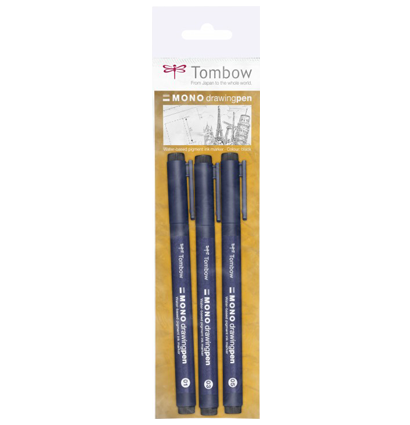Набор черных линеров Tombow MONO Drawing Pen 3 штуки (0.26 мм, 0.35 мм, 0.46 мм)