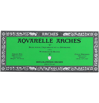 Arches Aquarelle Fin блок бумаги для акварели из хлопка 10х25см / 20 листов / 300 гм (среднезернистая)