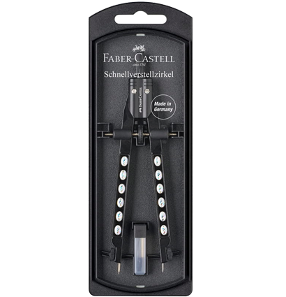Циркуль Faber-Castell Factory черно-белый с грифелями в футляре