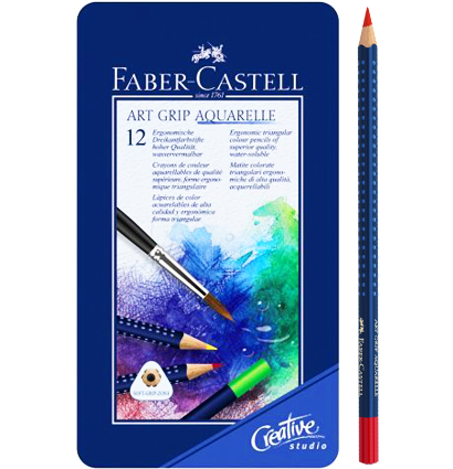 Акварельные карандаши Faber Castell Art Grip Aquarelle в наборе 12 цветов + кисть