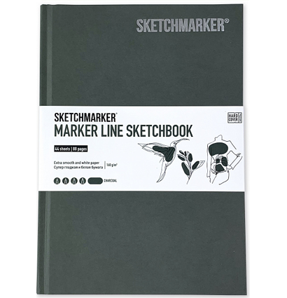 Скетчбук Sketchmarker Marker Line для маркеров угольный с твёрдой обложкой 25x17 см / 44 листа / 160 гм