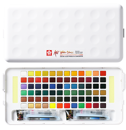 Набор акварели Sakura Koi Pocket Sketch Box 72 цвета в кейсе + губка и кисть