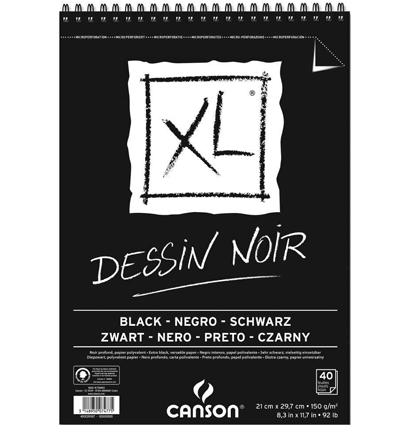 Альбом с черной бумагой Canson XL Black для графических материалов А4 / 40 листов / 150 гм