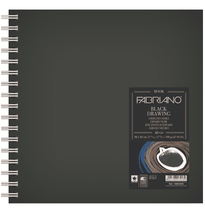 Скетчбук Fabriano Black Drawingbook с черной бумагой квадратный на пружине 15х15см / 40 листов / 190 гм