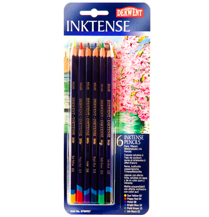 Derwent Inktense 6 цветов набор акварельно-чернильных карандашей в блистере