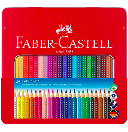 Цветные карандаши Faber-Castell Colour Grip 24 цвета набор в пенале, водорастворимые