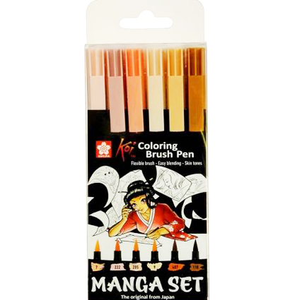 Набор акварельных маркеров с кистью Sakura Koi Coloring Brush Pen Манга 6 цветов в кейсе