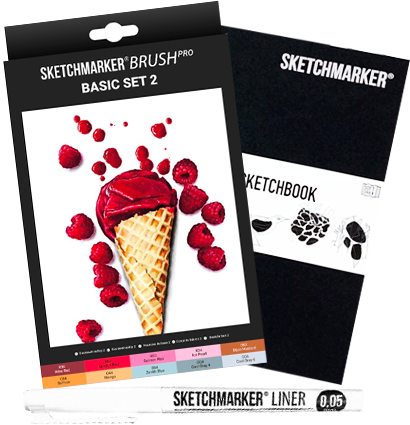 Набор для скетчей Sketchmarker Brush Pro Basic 2 Set 10 маркеров, скетчбук, линер