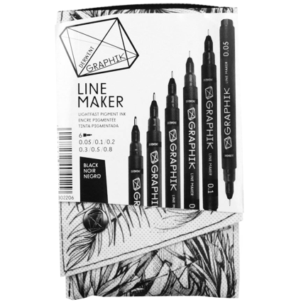 Набор линеров Derwent Graphik Line Maker 6 шт 0.05-0.8 мм, черные в пенале
