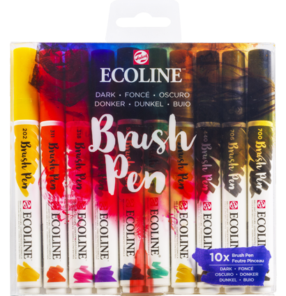 Акварельные маркеры Ecoline Brush Pen в наборе 10 цветов "Темные"