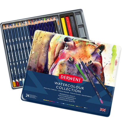 Акварельные карандаши Derwent Watercolour Collection набор 24 цвета разных серий в кейсе