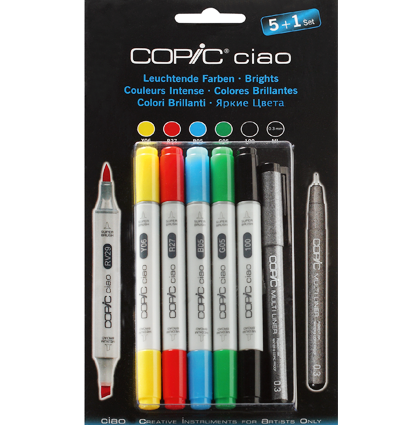 Copic Ciao Bright Colors 5+1 набор маркеров с кистью для рисования (яркие маркеры + линер)