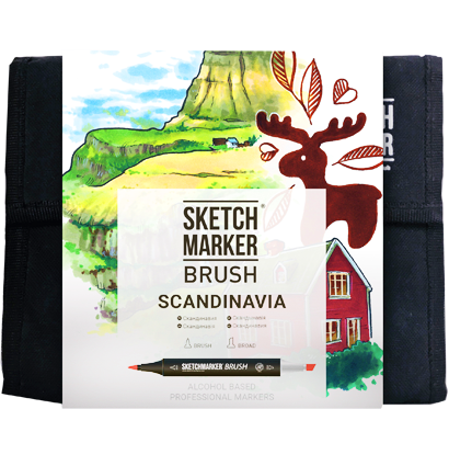 Набор маркеров Sketchmarker Brush / Скетчмаркер Браш "Scandinavia - Скандинавия" 36 цветов в сумке