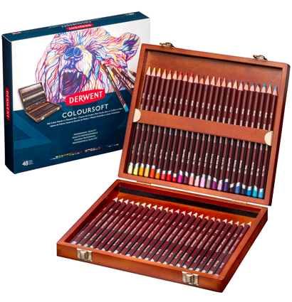 Цветные карандаши Coloursoft Derwent 48 цветов набор в деревянном кейсе