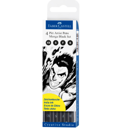 Набор черных линеров и брашпенов "Manga Black" Faber-Castell Pitt Artist Pen 4 штуки