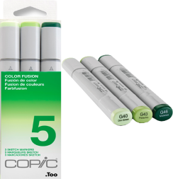 Набор маркеров COPIC SKETCH 3 Fusion 5 с кистью (зелёные)