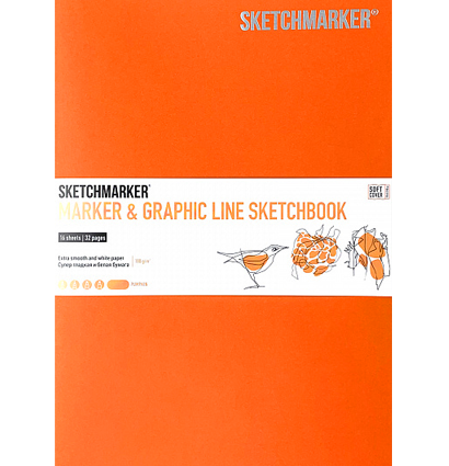 Скетчбук Sketchmarker Marker & Graphic Line универсальный тыквенный с мягкой обложкой 17х25 см / 16 листов / 180 гм