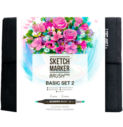 Набор маркеров Sketchmarker Brush / Скетчмаркер Браш "Базовый 2" 24 цвета в сумке