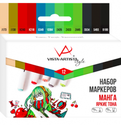 Набор спиртовых маркеров Vista-Artista Style "Манга-Яркие тона" 12 цветов