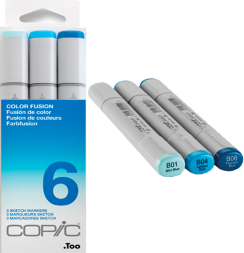 Набор маркеров COPIC SKETCH 3 Fusion 6 с кистью (синие)