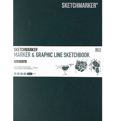 Скетчбук Sketchmarker Marker & Graphic Line универсальный тёмно-зелёный с мягкой обложкой 17х25 см / 16 листов / 180 гм