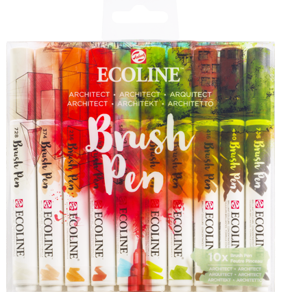 Акварельные маркеры Ecoline Brush Pen в наборе 10 цветов "Архитектура"