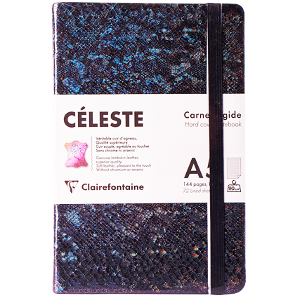 Записная книжка черная из натуральной кожи Celeste ClaireFontaine в линейку А5 / 72 листа / 90 гм