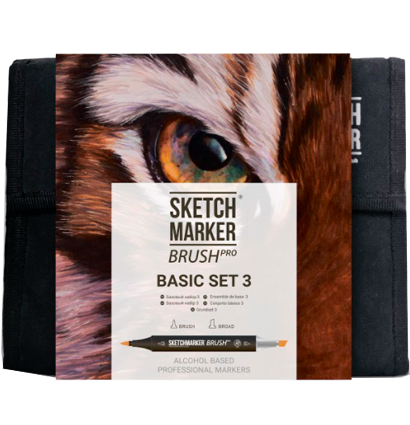Набор маркеров Sketchmarker Brush / Скетчмаркер Браш "Базовый 3" 24 цвета в сумке