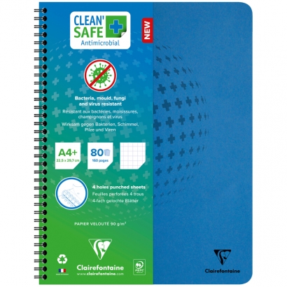 Тетрадь в клетку ClaireFontaine Clean'Safe с перфорацией и антибактериальная обложкой А4+ / 80 листов / 90 гм