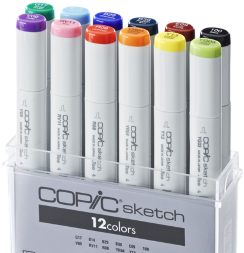 Набор маркеров COPIC SKETCH 12 Basic Colors с кистью (базовые)