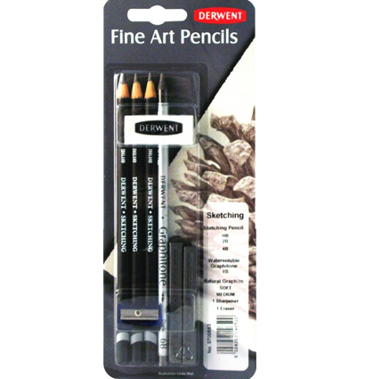 Набор чернографитных карандашей Derwent Sketching с точилкой и ластиком в блистере