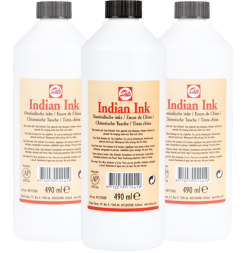 Тушь художественная черная "Индийские чернила" Indian Ink Royal Talens во флаконе 490 мл