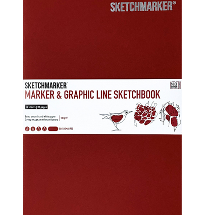 Скетчбук Sketchmarker Marker & Graphic Line универсальный красный с мягкой обложкой 17х25 см / 16 листов / 180 гм