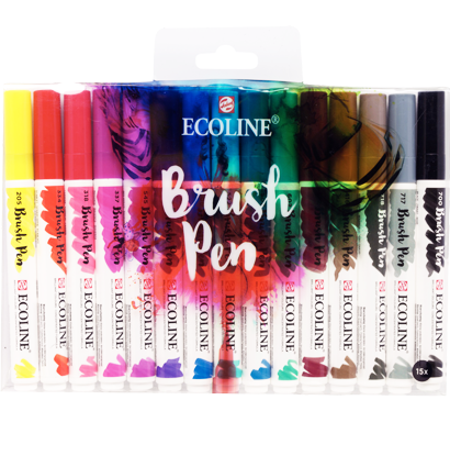 Акварельные маркеры Ecoline Brush Pen в наборе 15 цветов в пластиковой упаковке