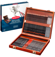 Набор карандашей Derwent Sketching Collection 48 штук в деревянном кейсе (простые + цветные)