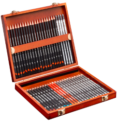 Набор карандашей Derwent Sketching Collection 48 штук в деревянном кейсе (простые + цветные)