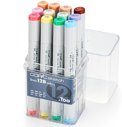 COPIC SKETCH 12 B Basic Colors набор маркеров для рисования с кистью (базовые)