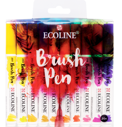 Акварельные маркеры Ecoline Brush Pen в наборе 20 цветов в пластиковой упаковке