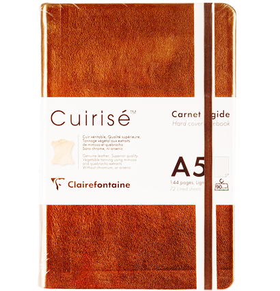 Записная книжка рыжая из натуральной кожи Cuirise ClaireFontaine в линейку А5 / 72 листа / 90 гм