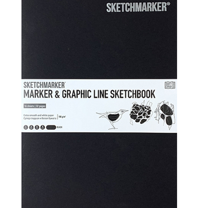 Скетчбук Sketchmarker Marker & Graphic Line универсальный чёрный с мягкой обложкой 17х25 см / 16 листов / 180 гм