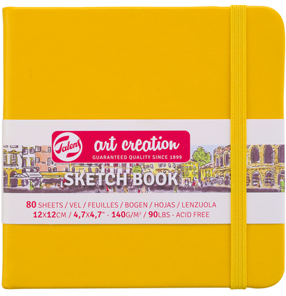 Скетчбук жёлтый квадратный Art Creation Sketchbook Royal Talens с резинкой 12х12 см / 80 листов / 140 гм
