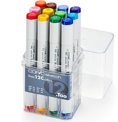 COPIC SKETCH 12 C Basic Colors набор маркеров для рисования с кистью (базовые)