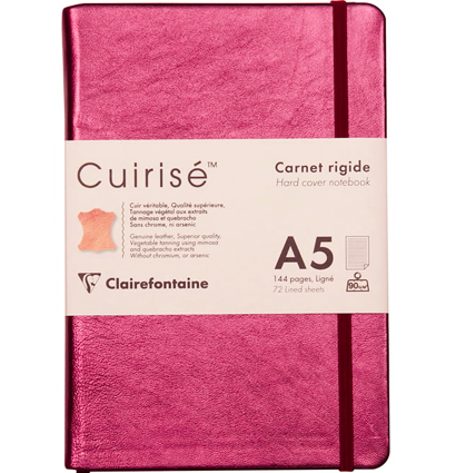 Записная книжка розовая из натуральной кожи Cuirise ClaireFontaine в линейку А5 / 72 листа / 90 гм