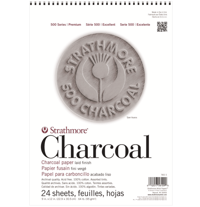 Альбом Strathmore 500 Series Charcoal Pad 8 цветов бумаги на спирали 23 х 30.5 см / 24 листа / 90 гм