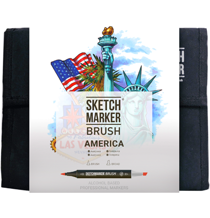 Набор маркеров Sketchmarker Brush / Скетчмаркер Браш "America - Америка" 36 цветов в сумке
