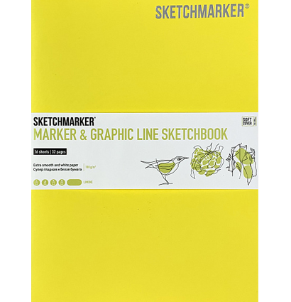 Скетчбук Sketchmarker Marker & Graphic Line универсальный лимонный с мягкой обложкой 17х25 см / 16 листов / 180 гм