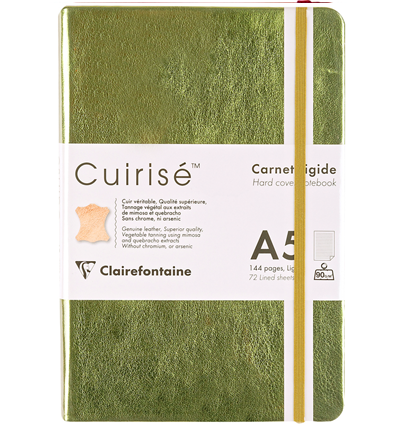 Записная книжка зеленая из натуральной кожи Cuirise ClaireFontaine в линейку А5 / 72 листа / 90 гм
