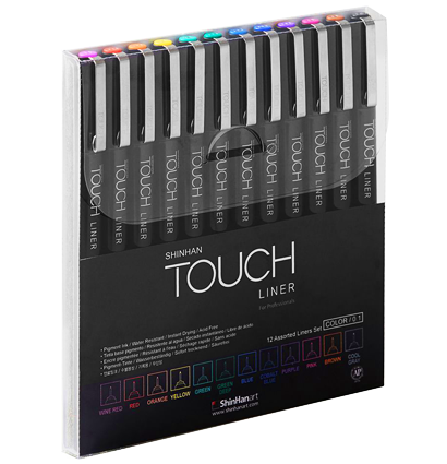 Большой набор цветных линеров Touch Liner Color / 0.1 мм / 12 штук
